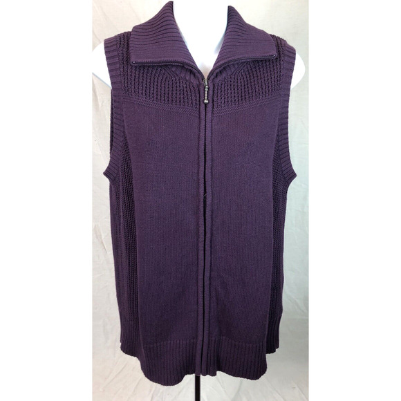 Christopher Banks Sweater Vest M Purple Zip Front Sleeveless Convertible Collar - Picture 1 of 5